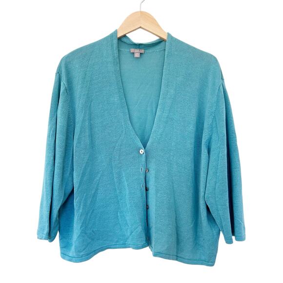 J. Jill Teal Linen Blend Cardigan Sz 3X - Picture 1 of 4